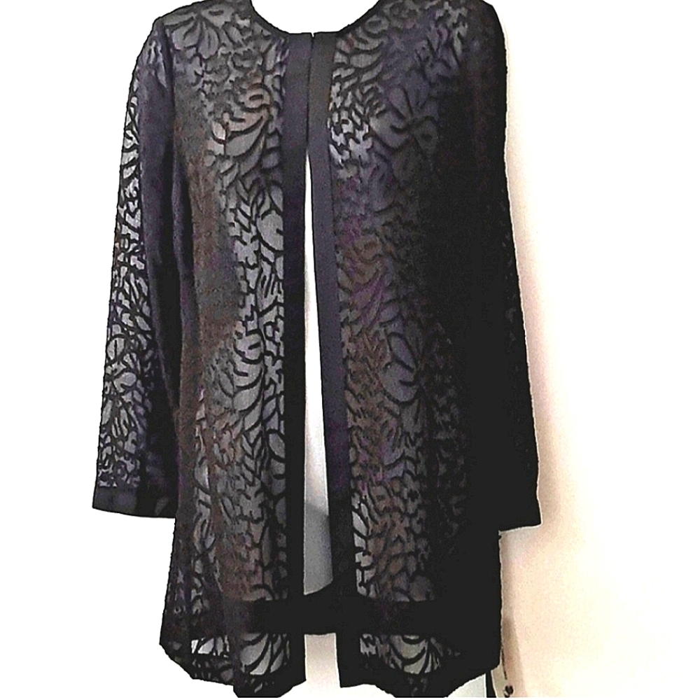 Karl Lagerfeld Paris Sheer Floral Lace Open Front Jacket Blouse XS NWT